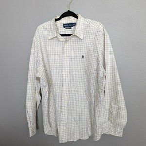 Ralph Lauren Mens White Blue And Yellow Striped Collared Button Down Shirt XXL